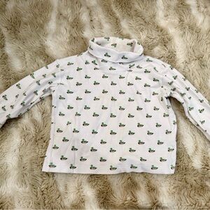 Little English White and Green Duck Print Turtleneck